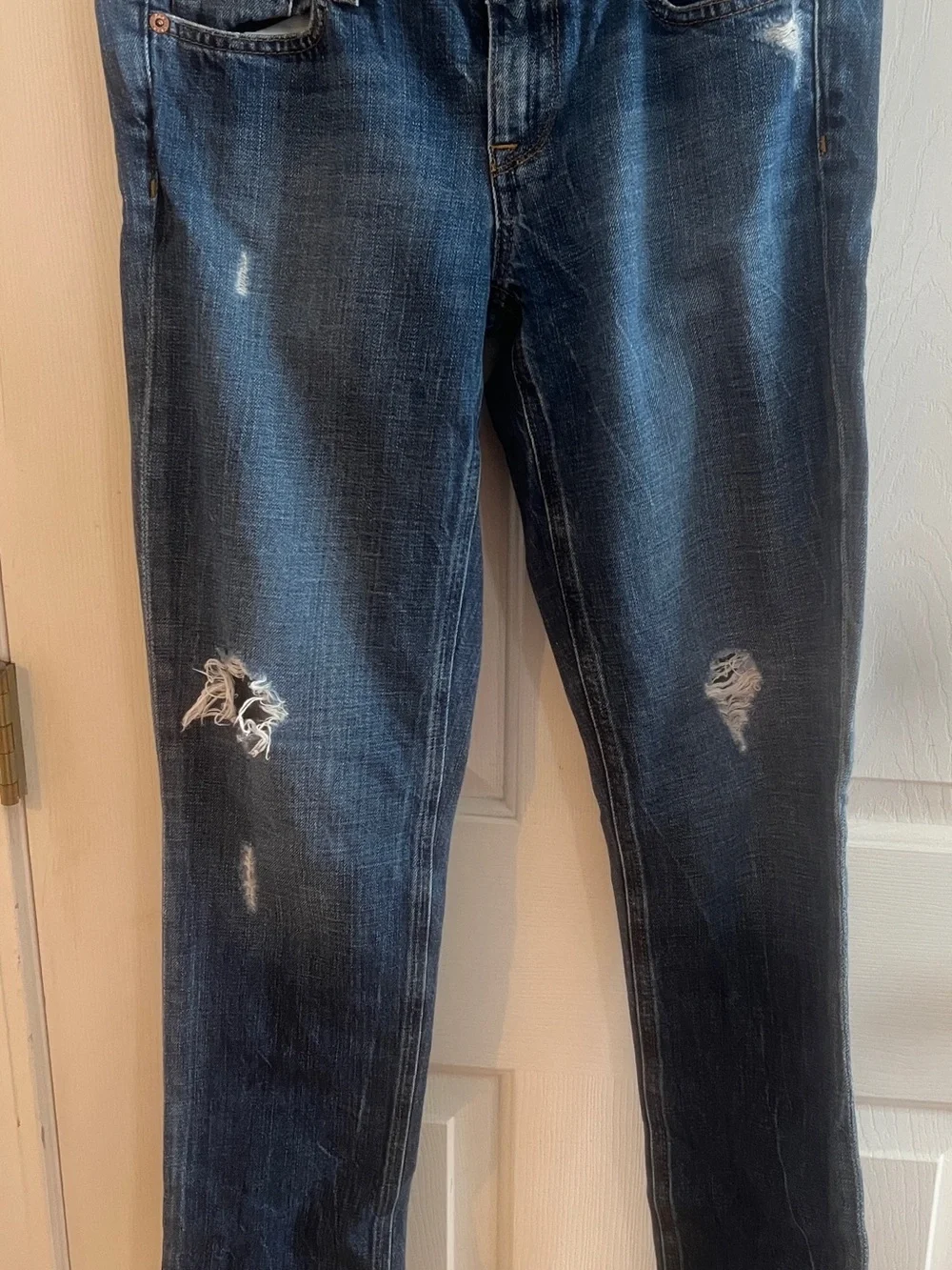 J. Crew Dark Blue Distressed Skinny Jeans